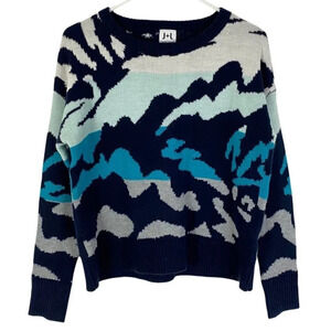 John & Jenn Sweater Deep Ocean Abstract Pullover Jumper Womens Size XS Crewneck